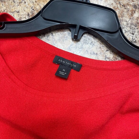 Ann Taylor Red Pleated Skirt A-Line Dress 3/4 Sleeves in Red Size XL - Picture 7 of 11